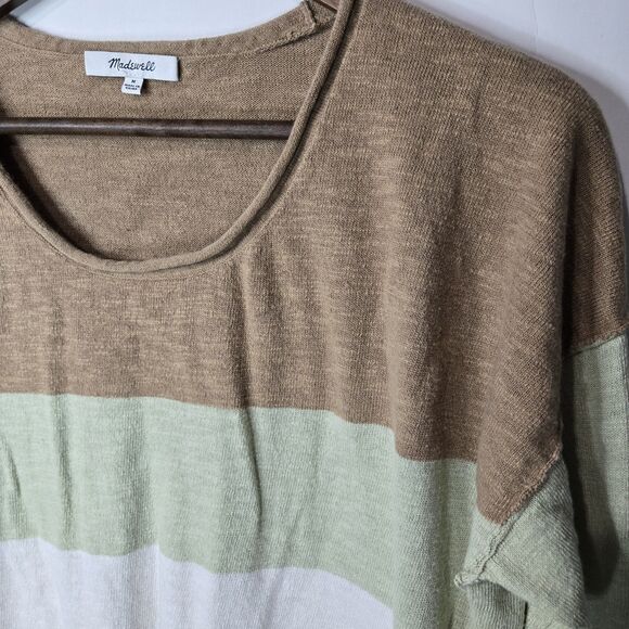 Madewell Palmdale Pullover Sweater Colorblock Stripe Linen Blend Medium - Picture 2 of 6